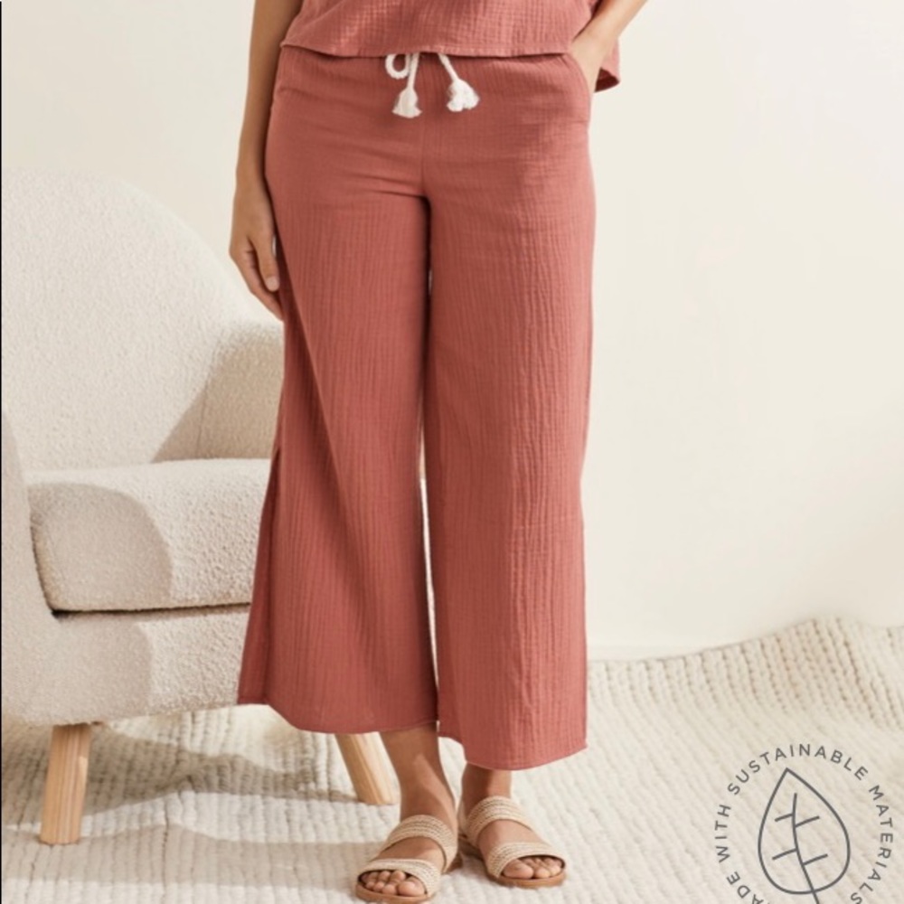 Olive UpWest Wide Leg Plisse Textured Pant